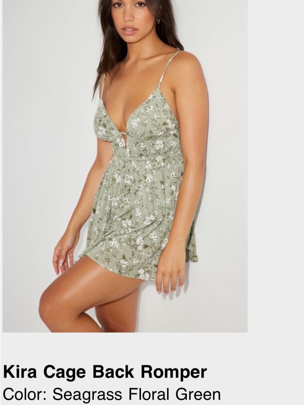 Garage Seagrass Floral Green Cage-Back Romper